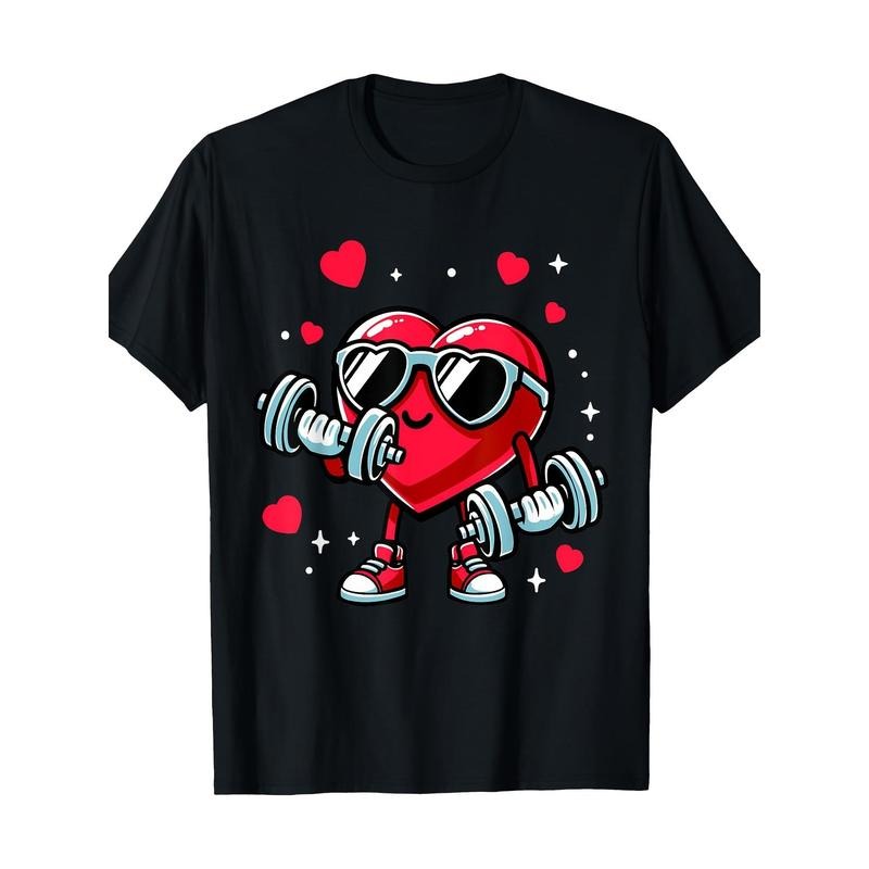 Fun Valentine's Day heart training with dumbbell workout 100% cotton T-shirt Made in USA Hoodie, Sweatshirt | ZylaModa.com