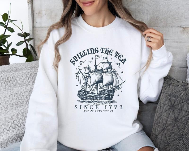 Funny 4th Of July T Shirt Hoodie Sweater Spilling The Tea Since 1773 American Flag Hoodieindependence Day Sweater Fourth...