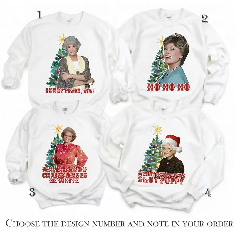 Funny 90s Golden Girls Characters  Movie Christmas Sweatshirt, Group Family Sweatshirts, The Golden Girls Lover Gift,...