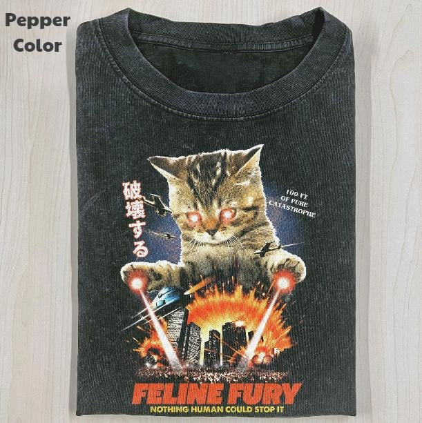 Funny Animal Vintage Graphic Tee, Cat Feline Fury T-Shirt, Animal Shirt, Unisex Meme Cringe Funny Shirt, Menswear...