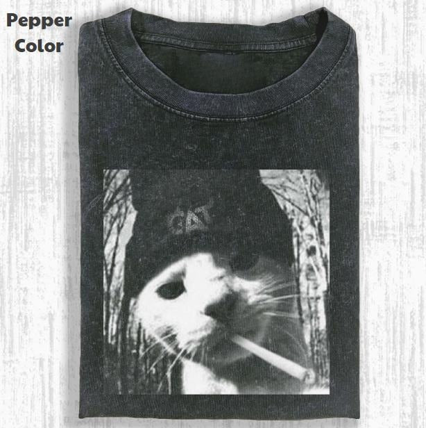 Funny Animal Vintage Graphic Tee, Wacky Cat Smoking T-Shirt, Animal Shirt, Unisex Meme Cringe Funny Shirt, Menswear...
