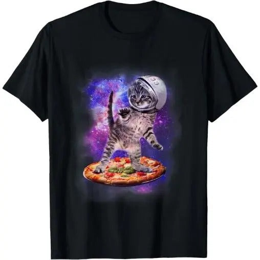 Funny Cat Flying A Pizza Astronaut Kitten Space T-Shirt Made in USA Hoodie, Sweatshirt | ZylaModa.com