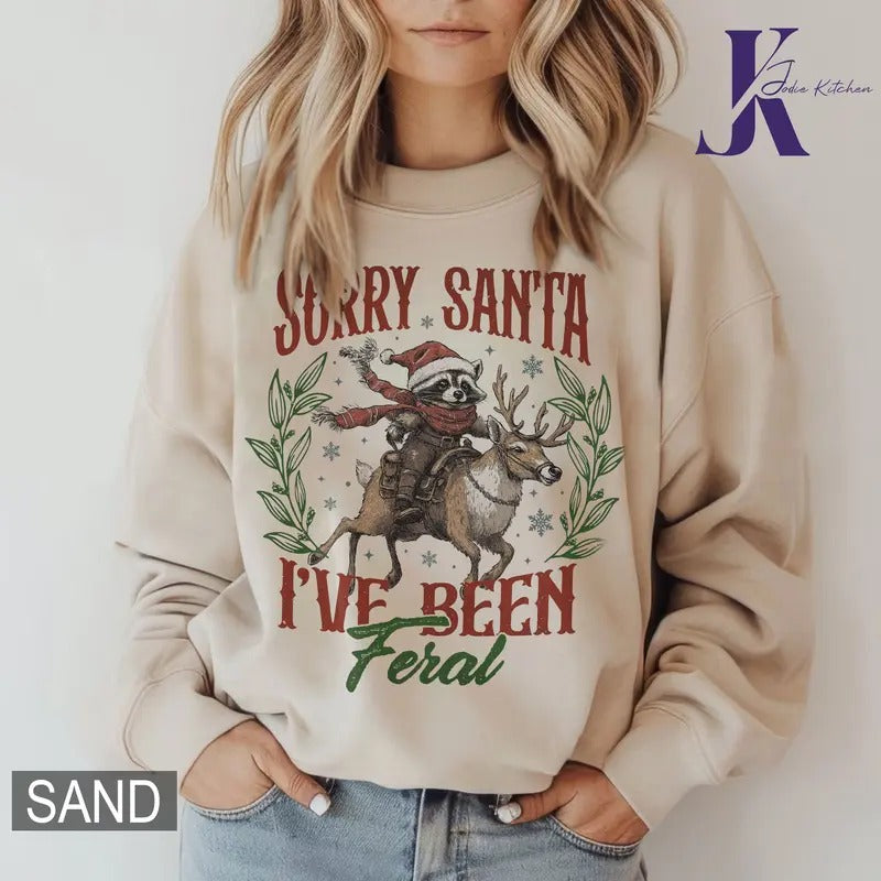 Funny Christmas Shirt, Sorry Santa I've been Feral Shirt, Christmas Season Feral Raccoon Shirt, Christmas Shirt, Funny...