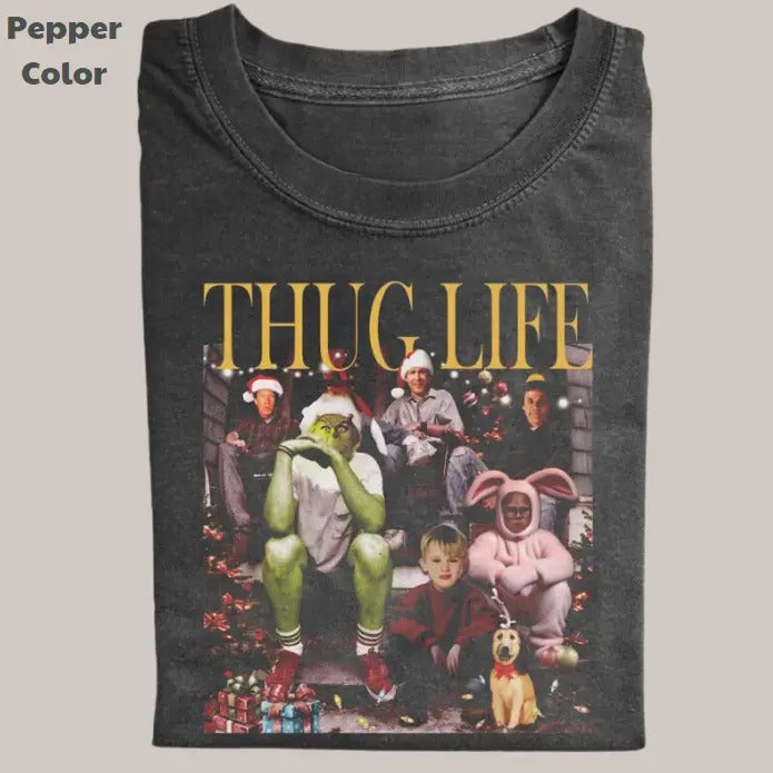 Funny Christmas Vintage Tee, Thug Life Christmas T-Shirt, Movies Graphic Tee, Meme Cringe Funny Dumb Shirt, Menswear...
