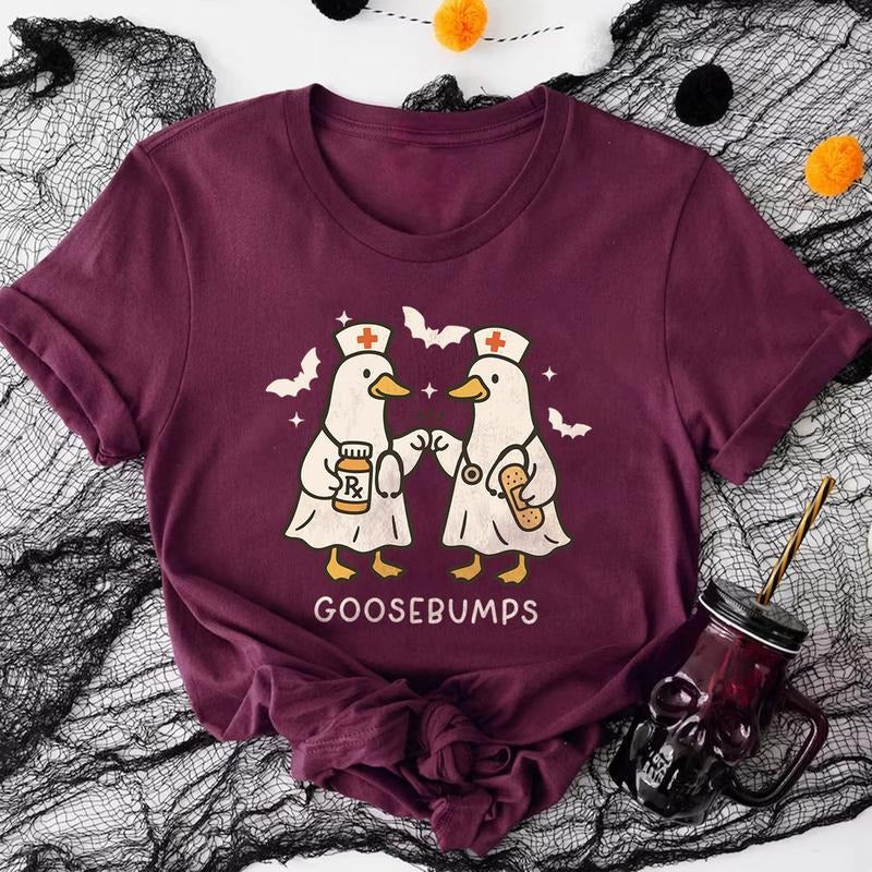 Funny Goosebumps Nurse Ducks Halloween T-Shirt | Cute Spooky Ghost Goose Tee Hoodie, Sweatshirt | ZylaModa.com