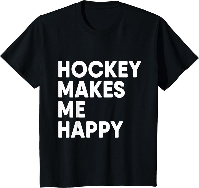 Funny Hockey Shirt, Ice Hockey Makes Me Happy T-Shirt Menswear Top Hoodie, Sweatshirt | ZylaModa.com