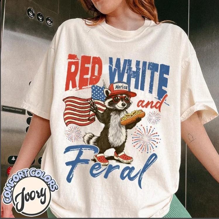 Funny Raccoon Shirt, 4th of July Shirt, Feral Shirt, Hotdog Shirt Hoodie, Sweatshirt | ZylaModa.com