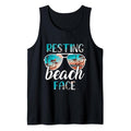 Funny Vacation Tank Top, Resting Beach Face Vintage Retro Funny Beach Vacation Tank Top Unisex Casual Classic T-Shirts,...