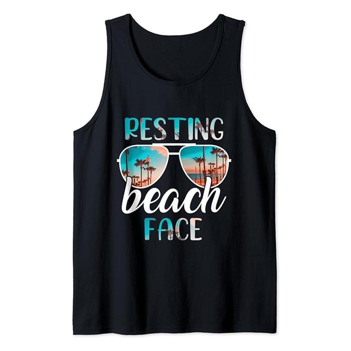 Funny Vacation Tank Top, Resting Beach Face Vintage Retro Funny Beach Vacation Tank Top Unisex Casual Classic T-Shirts,...