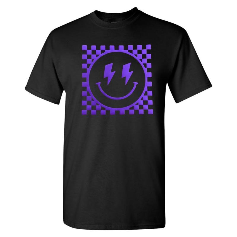 GILDAN - Purple Puff Checkered Happy Face T-Shirt Hoodie, Sweatshirt | ZylaModa.com