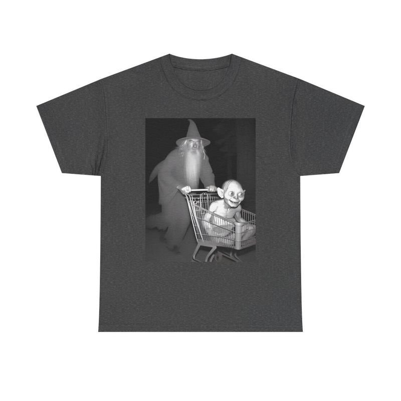 Gandalf Pushing Gollum in Shopping Cart Unisex Funny T-Shirt - Whimsical Middle Hoodie, Sweatshirt | ZylaModa.com