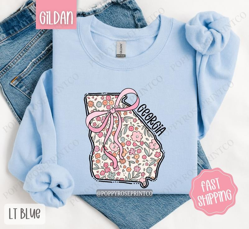 Georgia Floral Sweatshirt, Cute Georgia Sweatshirt, Georgia State Sweatshirt T-Shirts, Hoodie | ZylaModa.com