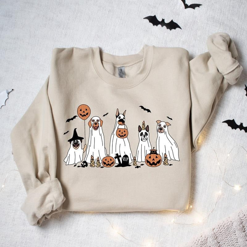 Ghost Dog Sweatshirt, Ghost Dogs Halloween Sweater, Retro Spooky Season Shirt, Ghost Shirt, Ghost Dog Pumpkin Halloween...