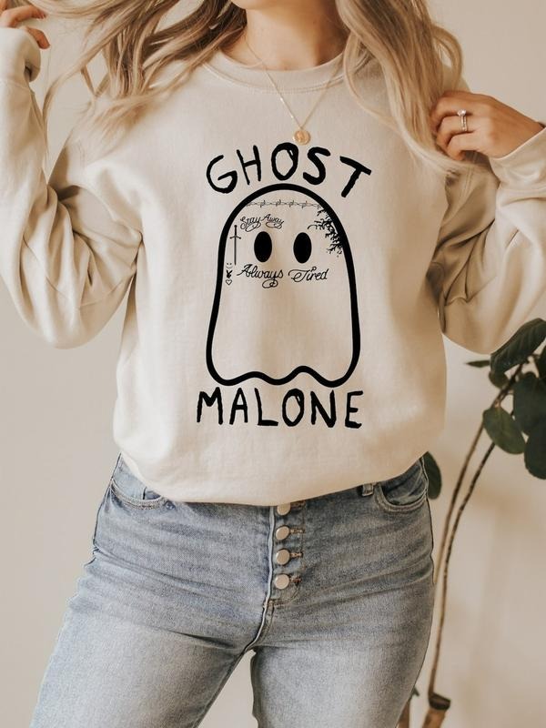 Ghost Malone Sweatshirt, Halloween Sweatshirt, Funny Halloween Crewneck, Cute Ghost Hoodie T-Shirts | ZylaModa.com