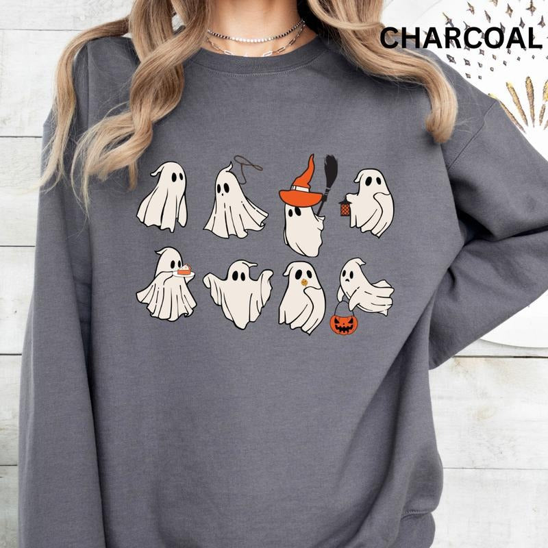 Ghost Sweatshirt, Oversized Halloween Crewneck Sweatshirt, Just ghost Things Crewneck, Retro Sweatshirt Graphic Oversized...