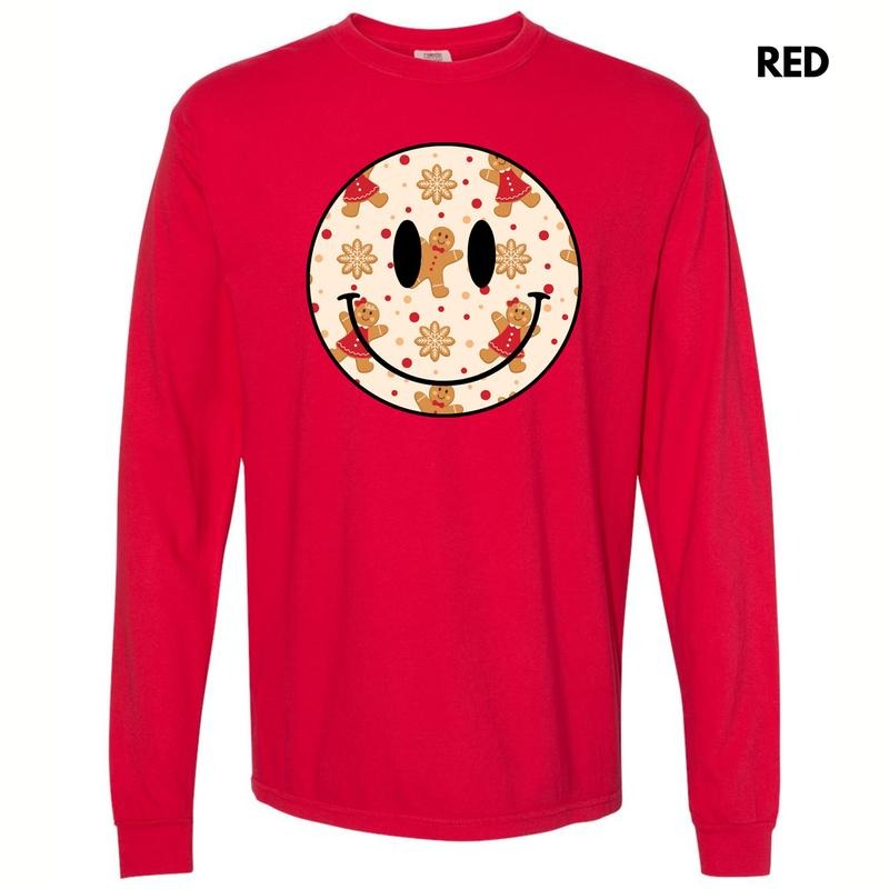 Gingerbread Happy Face Long Sleeve Comfort Colors T-Shirt 'NLB' Hoodie, Sweatshirt | ZylaModa.com