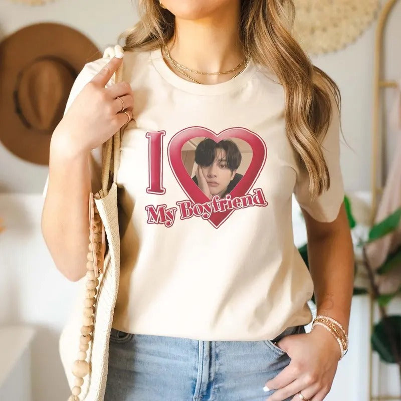 Personalized "I Love My Boyfriend/Girlfriend" Custom Photo T-Shirt, Customizable I Love My Boyfriend Shirt, Kpop Shirt,...
