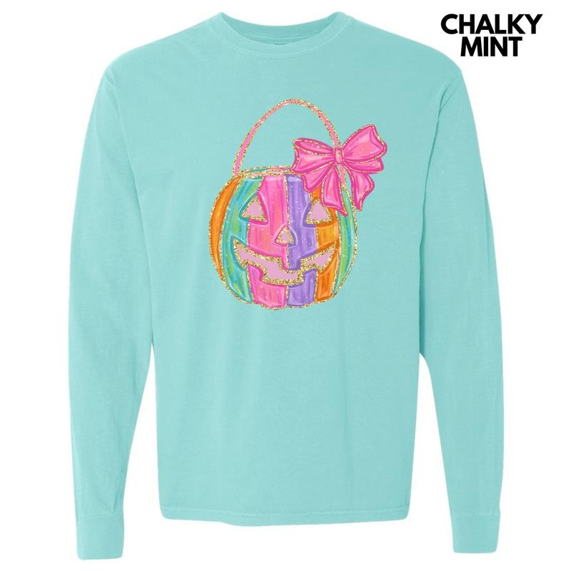 Girly Pumpkin Basket FAKE Glitter Long Sleeve Comfort Colors T-Shirt 'NLB' Hoodie, Sweatshirt | ZylaModa.com