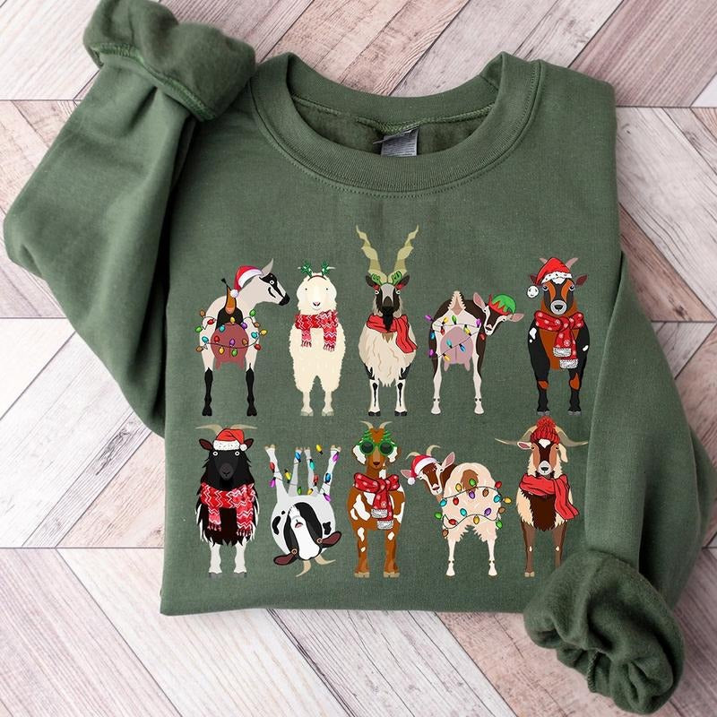 Goat Christmas Crewneck Sweatshirt, Hoodie, T-shirt | ZylaModa.com