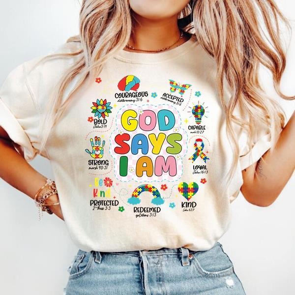 God Says I am T-shirt, Autism Awareness Month, Autism Teacher, Autism Mom, Autism shirt, Autism puzzle, Autism Mama Shirt...