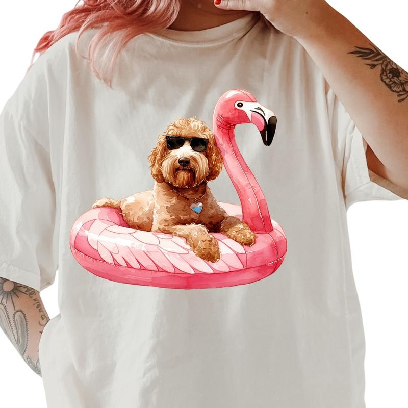 Goldendoodle Flamingo Float Dog Shirt ~ Unisex Apparel Relaxed Fit Printed In The USA Clothing Womenswear Casual Comfort...