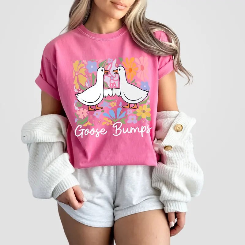 Goose Bumps Boho Flower Shirt, Mother's Day Gifts, Floral TShirt for Women, Mama Sweatshirt, Floral Goose Tee,Cute Duck...