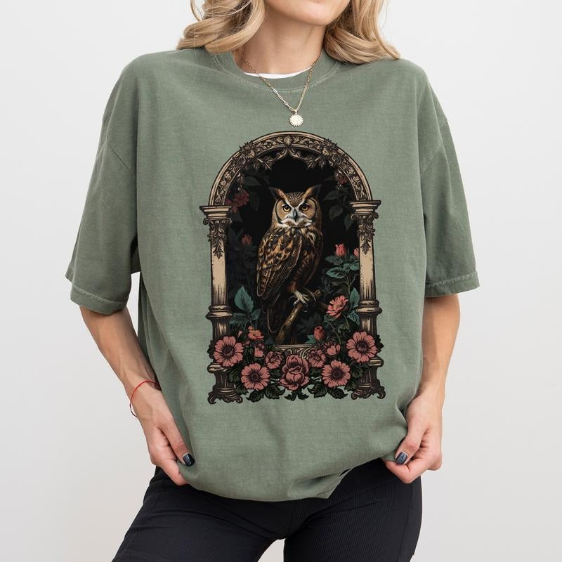 Gothic Floral Owl Comfort Colors Shirt, Owl Lover Unisex T-shirt, The Owls Are Not What They Seem Unisex Tee, Gothic...
