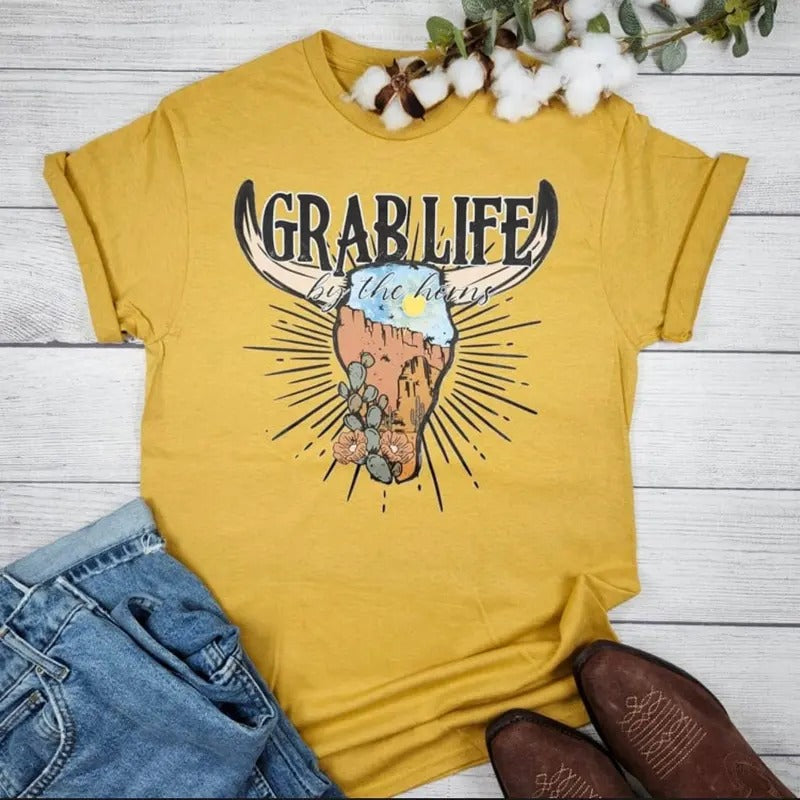 Grab Life By The Horns Graphic Tee Hoodie, Sweatshirt | ZylaModa.com