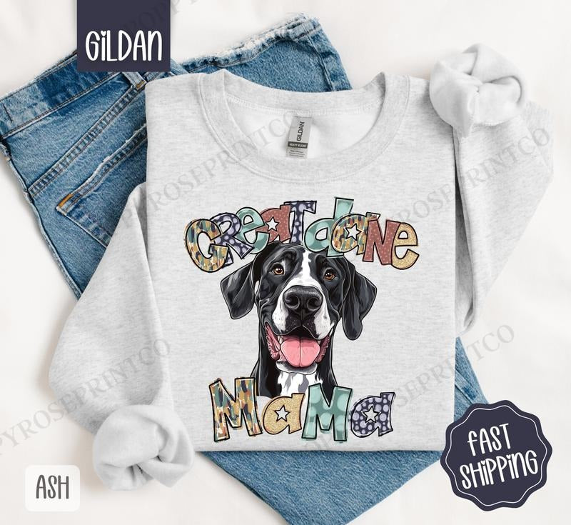 Great Dane Mama Sweatshirt, Dog Mama Women's Crewneck, Cute Mom Women's Sweatshirt T-Shirts, Hoodie | ZylaModa.com