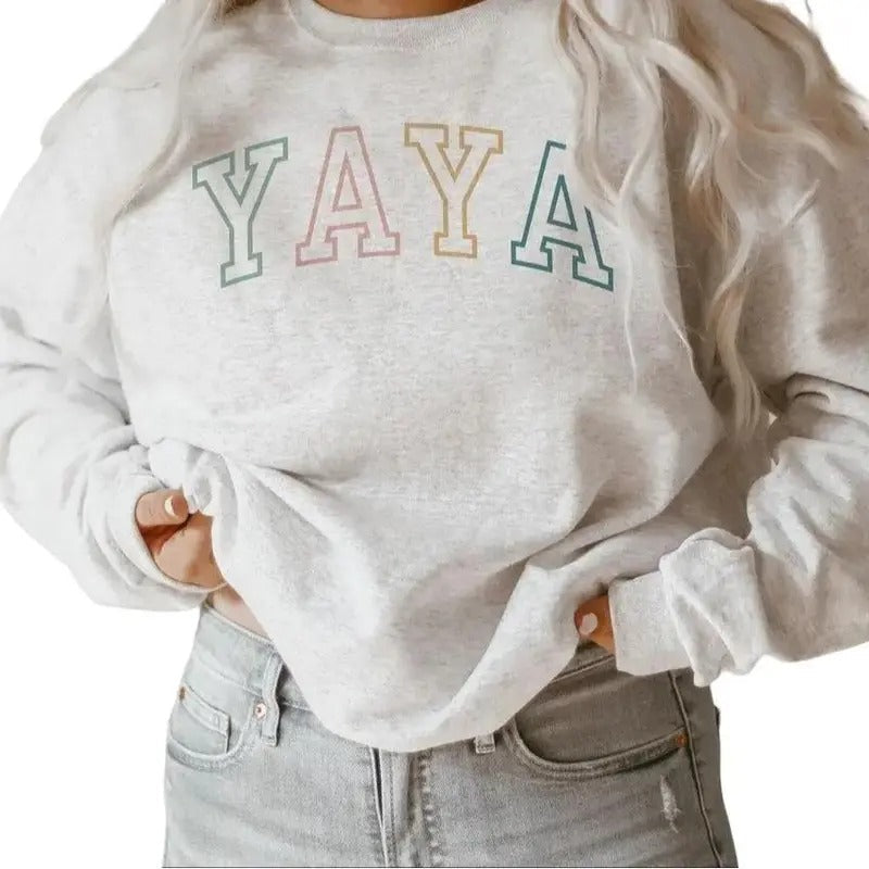 Greek Grandma Sweatshirt - Yaya Outline - Gift For Grandma - New Yaya Shirt - Mothers Day Gift Hoodie | ZylaModa.com