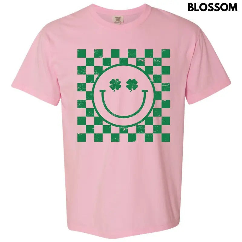 Green Shamrock Checker Happy Face Comfort Colors T-Shirt 'NLB' Hoodie, Sweatshirt | ZylaModa.com