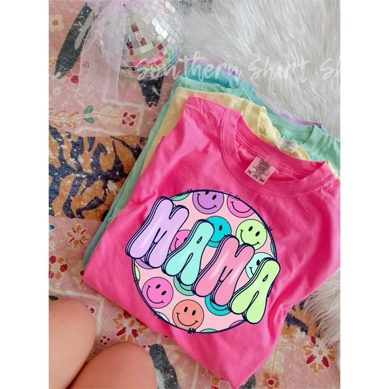 Groovy smiley face mama T shirt  | neon pink comfort colors t shirt Hoodie, Sweatshirt | ZylaModa.com