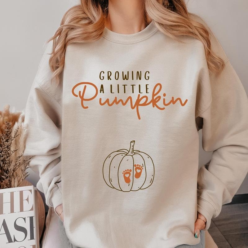 Growing A Little Pumpkin Sweatshirt, Fall Maternity Sweater Pregnancy Thanksgiving Shirt, Fall Pregnancy Announcement...