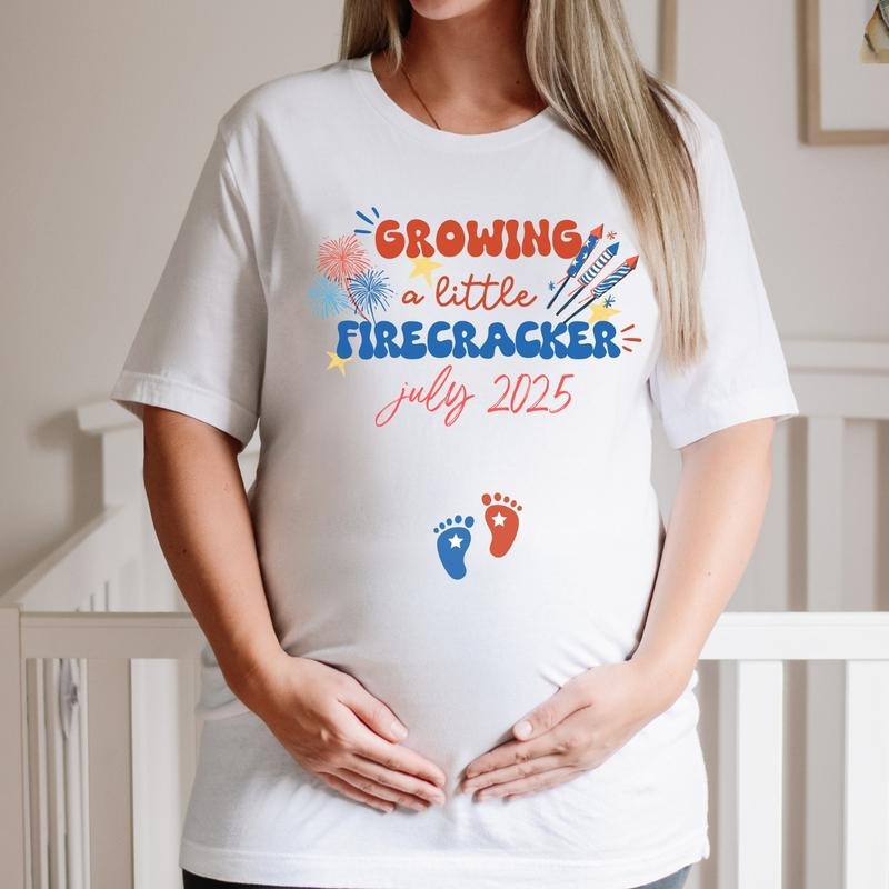 Growing a Little Firecracker Shirt, 4th of July Maternity Shirt, Fourth of July Pregnancy Announcement Tee, 4th of July...