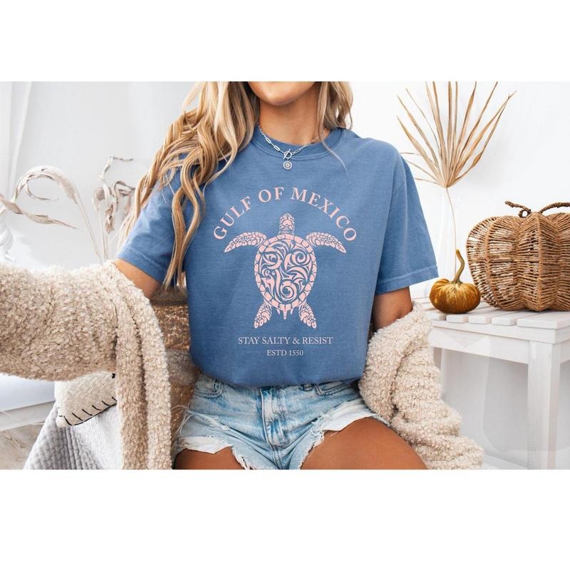 Gulf of Mexico T-Shirt,  Turtle Shirt, Stay Salty & Resist Tee, Gift for Mom, Birthday Gift Hoodie, Sweatshirt | ZylaModa.com