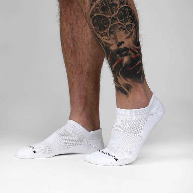 Gymreapers White Ankle Socks - Breathable Mesh, Cushioned Heel and Toe, 360 Ribbed Arch Support - Summer Plain Socks for...