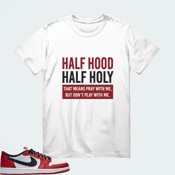 [HALF HOOD HALF HOLY] AJ1 Low OG Chicago Matching Tee Hoodie, Sweatshirt | ZylaModa.com