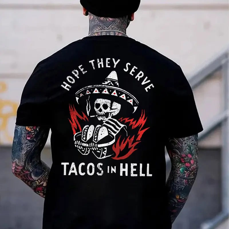HOPE THEY SERVE TACOS IN HELL Black Print T-Shirt Hoodie, Sweatshirt | ZylaModa.com