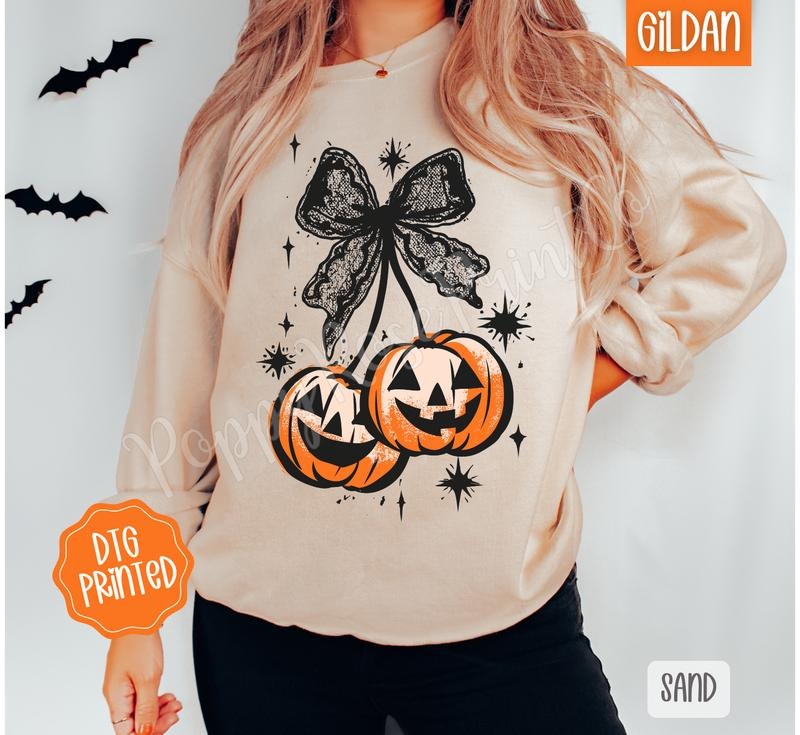 Halloween Cherries Sweatshirt, Trendy Pumpkin Crewneck T-Shirts, Hoodie | ZylaModa.com