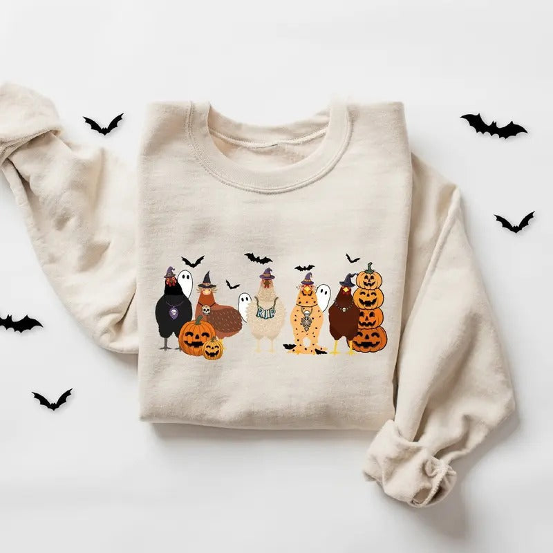 Halloween Chickens Sweatshirt, Halloween Farm Sweatshirt, Funny Halloween Chickens Sweatshirt, Halloween Party Shirt,...