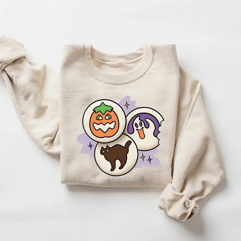 Halloween Cookies Boo Sweatshirt, Halloween Sugar Cookies, Black Cat Pumpkin Boo Ghost Shirt, Halloween Cookies Shirt,...