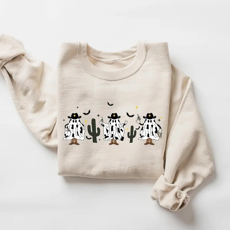 Halloween Cow Sweatshirt, Halloween Cowboy Shirt, Western Sweatshirt, Halloween Cowboy Shirt, Fall Halloween Sweatshirt,...