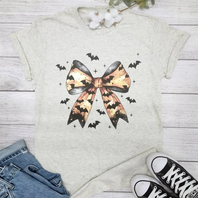 Halloween Ribbon Bow with Bats Graphic T-shirt Hoodie, Sweatshirt | ZylaModa.com