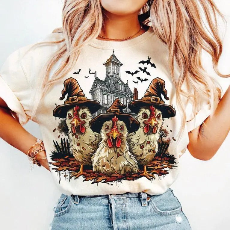 Halloween Spooky Chickens Autumn T-Shirt , For Men, For Women, Casual, Classic Fashion Cotton Underwear Shirt Womenswear...