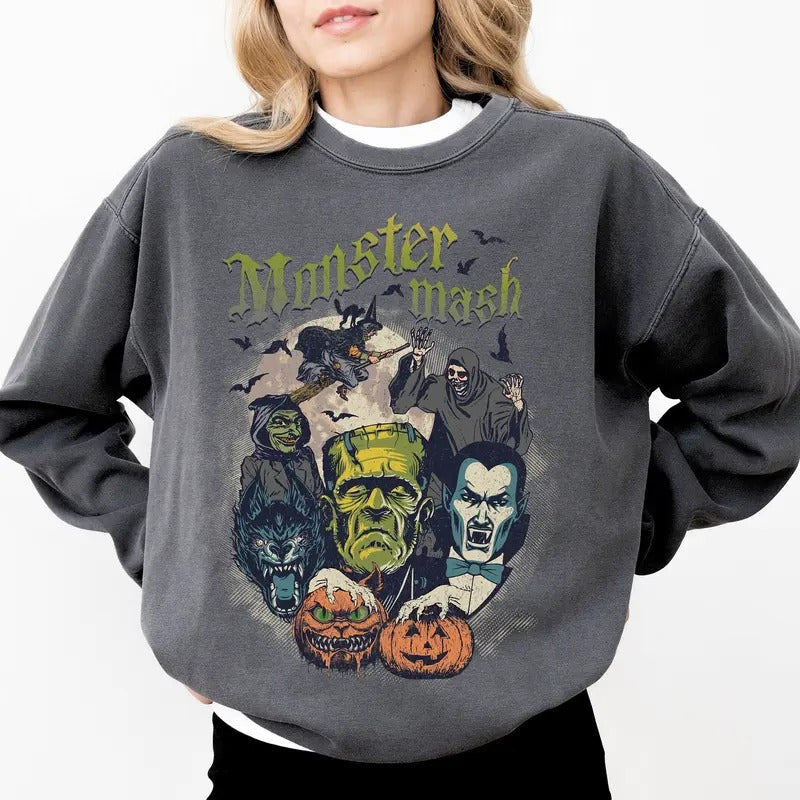 Halloween Sweatshirt, Retro Halloween Sweatshirt, Spooky Halloween Shirt Monster Mash Shirt Hoodie | ZylaModa.com