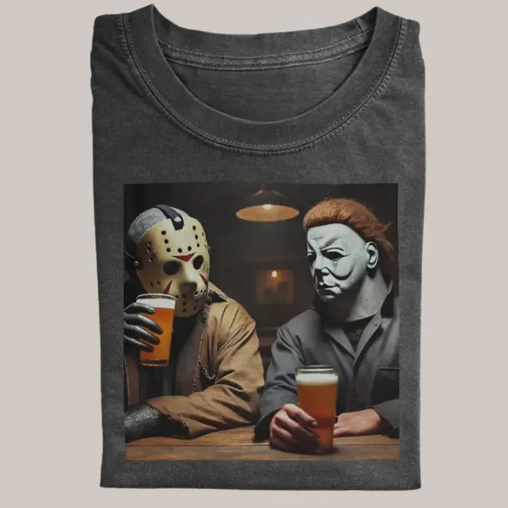 Halloween Vintage Tees, Jason Michael Drink Beer T-Shirt, Horror Movie Shirt, Unisex Funny Halloween Shirt Menswear...
