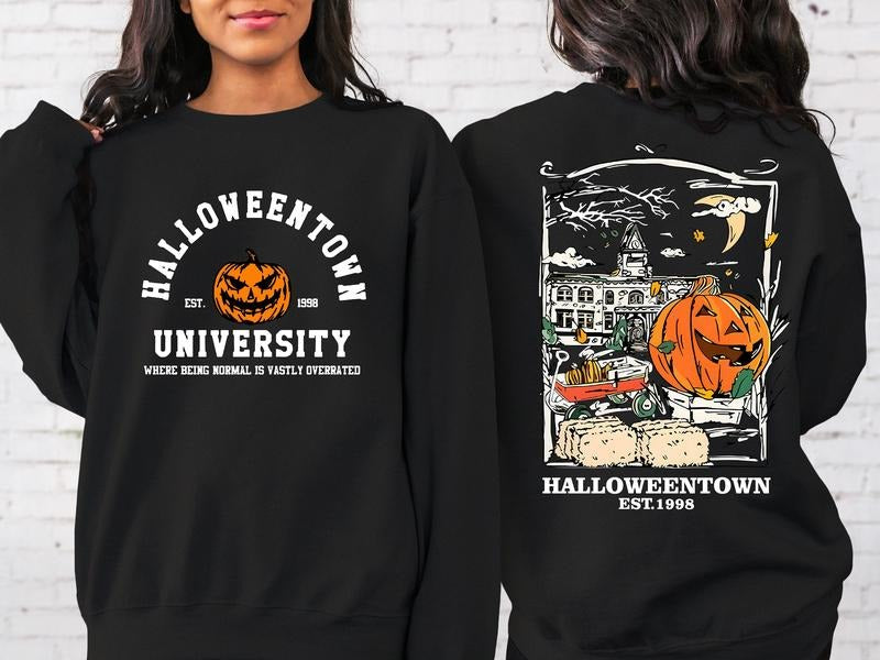 Halloweentown Est 1998 Back and Front Sweatshirt, Retro Halloween Town Crewneck Sweater Halloweentown University...