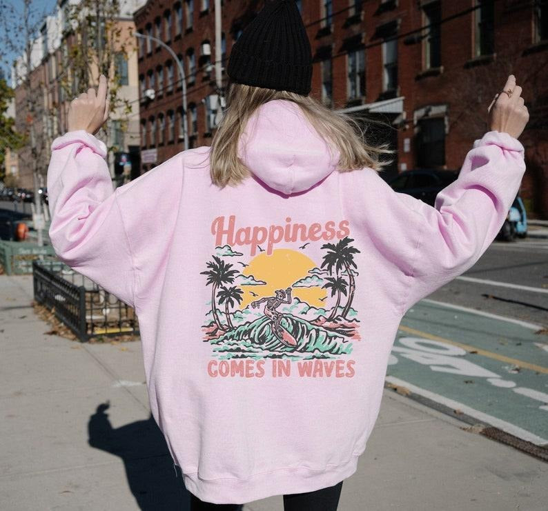 Happiness Comes In Waves T Shirt Hoodie Sweater,Summer Vibes Hoodie,Aesthetic Hoodie,Summer Waves Hoodie,Summer Beach...