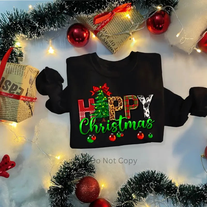 Happy Christmas DTF Transfer ONLY - This is NOT a T Shirt Hoodie, Sweatshirt | ZylaModa.com