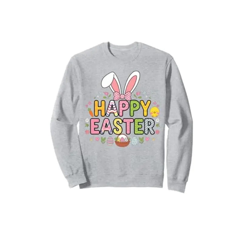 Happy Easter 2025 Cute Bunny Rabbit Sweatshirt Casual Street Style Fleece Fabric Crewneck Pullover Sweatshirt Tops Trendy...